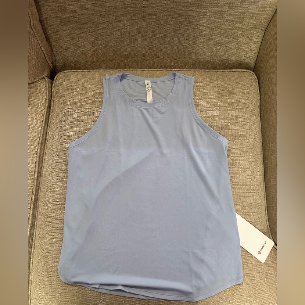lululemon athletica Women's Blue Linen High Neck Running Tank Top - Picture 5 of 6